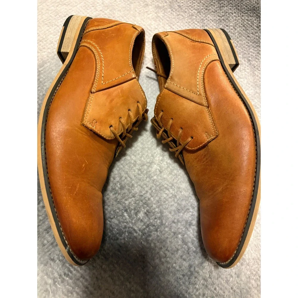 Jousen Milan Mens Tan Brown Leather Derby Dress Shoes Size 10 Lace Up Classic